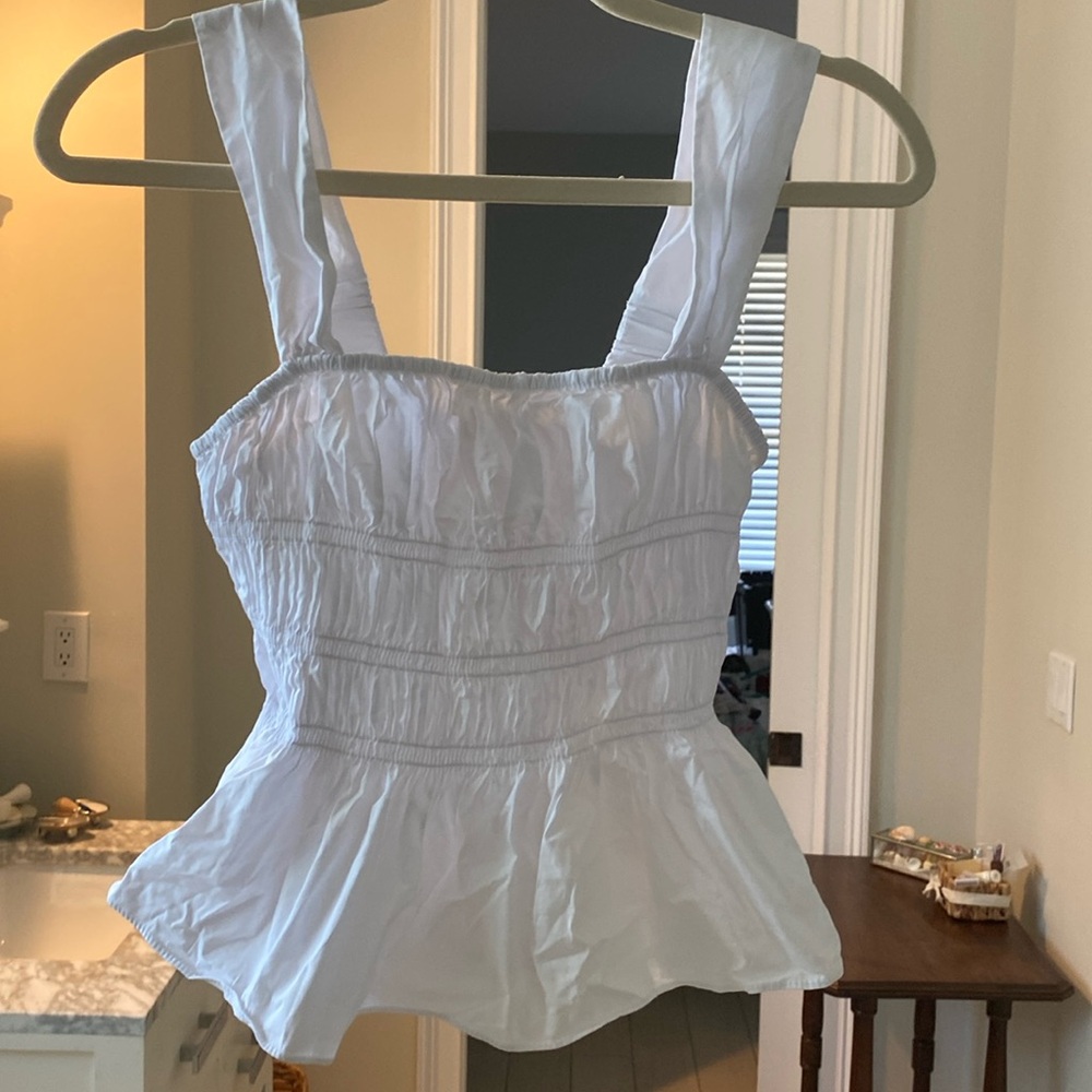 STAUD White Peplum Smocked Tank Top